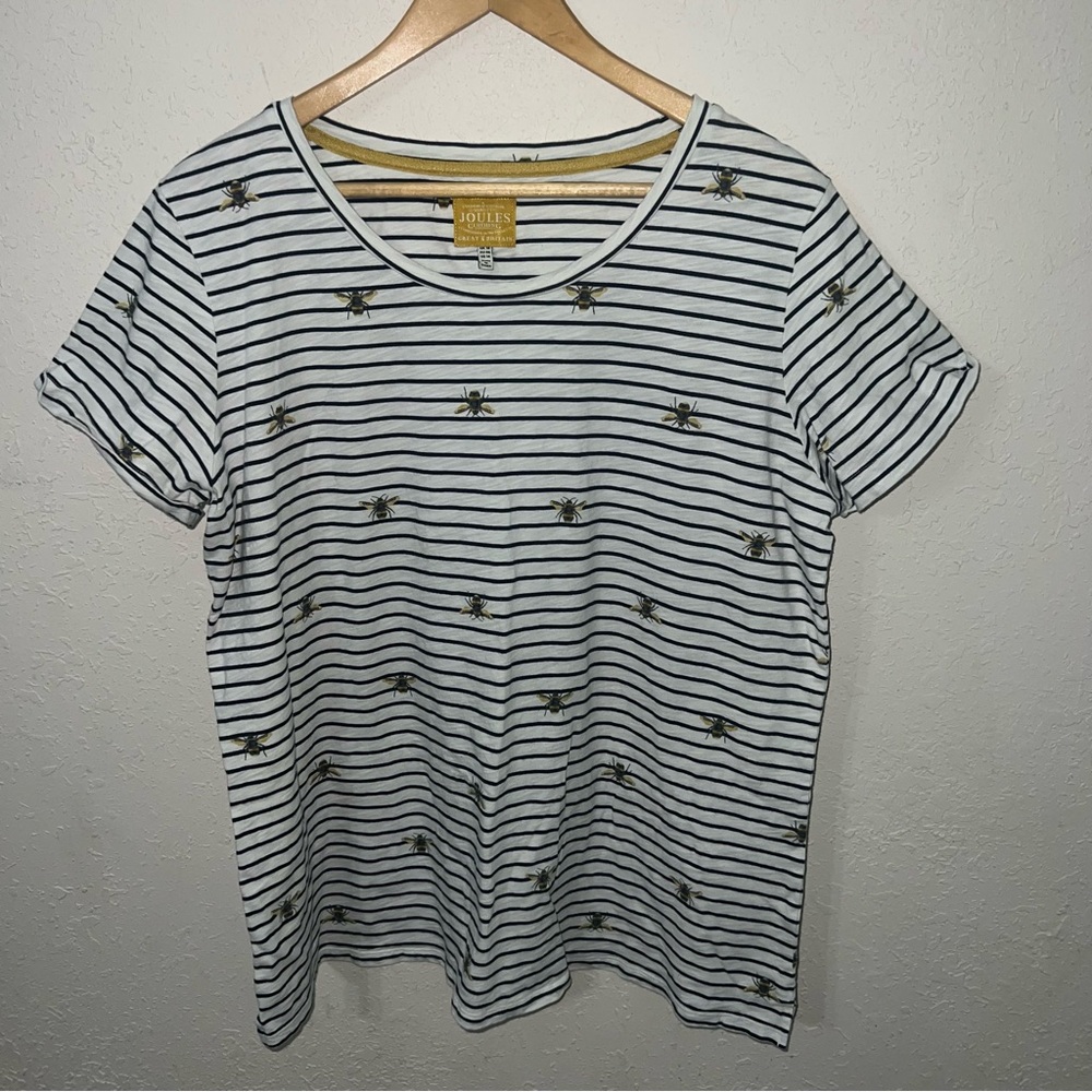 Joules
Nessa Stripe and Bee Print Jersey T-Shirt, Blue/Cream Size 14.